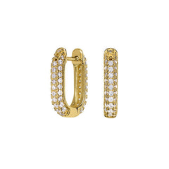 Gold vermeil sterling silver micropave "u" shape huggie earrings with simulated diamonds