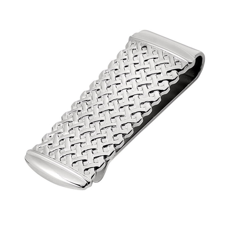 Rhodium Finish Basket Weave Money Clip