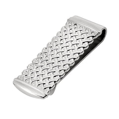 Rhodium Finish Basket Weave Money Clip