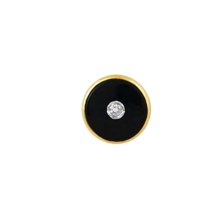 14K Yellow Gold Round Onyx Tie Tack W/.05 Cttw Diamond
