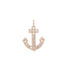 Rose Gold Finish Sterling Silver Anchor Charm With Simulated Diamonds for LL7136B