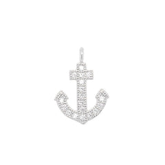 Rhodium Finish Sterling Silver Anchor Charm With Simulated Diamonds for LL7136B