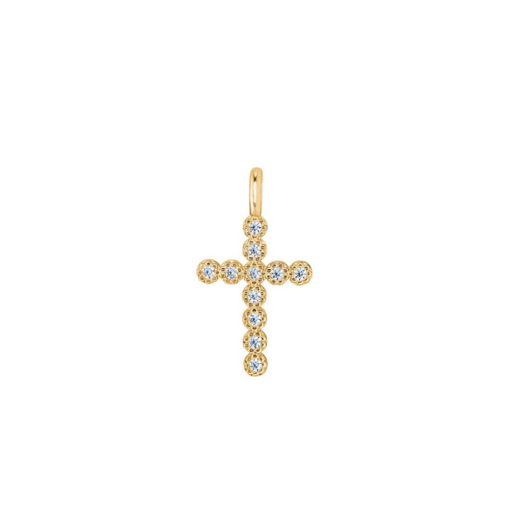 Gold Finish Sterling Silver Cross Charm With Simulated diamonds for LL7136B