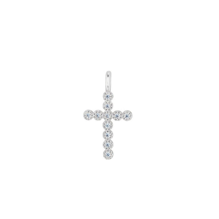 Rhodium Finish Sterling Silver Cross Charm With Simulated Diamonds for LL7136B