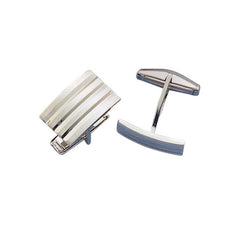 14K White Gold Curved Rectangle Grooved Engine-Turned Cufflinks