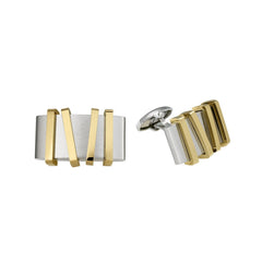 Stainless Steel Cufflinks W/Gold-Tone Ribbons