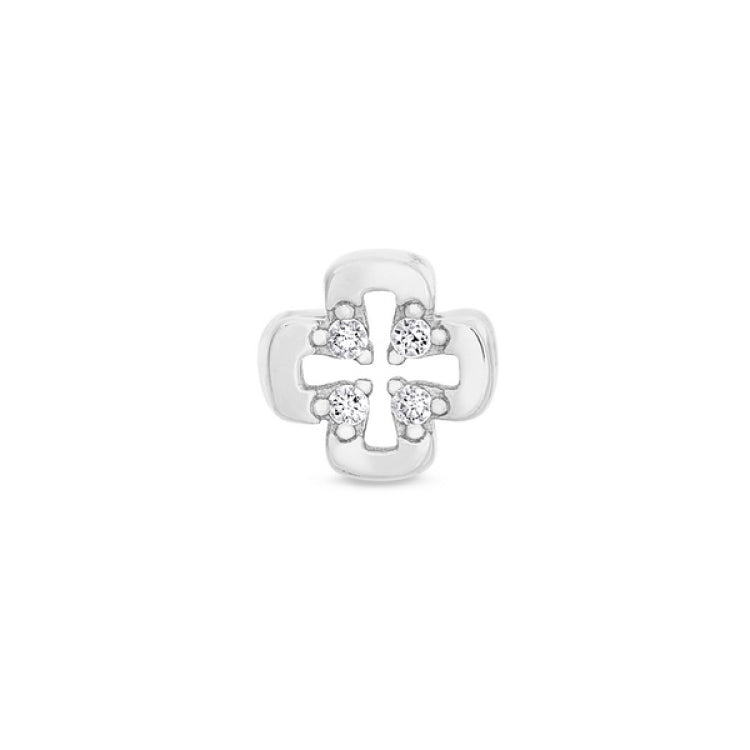 Platinum finish sterling silver cross with holes charm with simulated diamonds