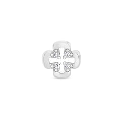 Platinum finish sterling silver cross with holes charm with simulated diamonds