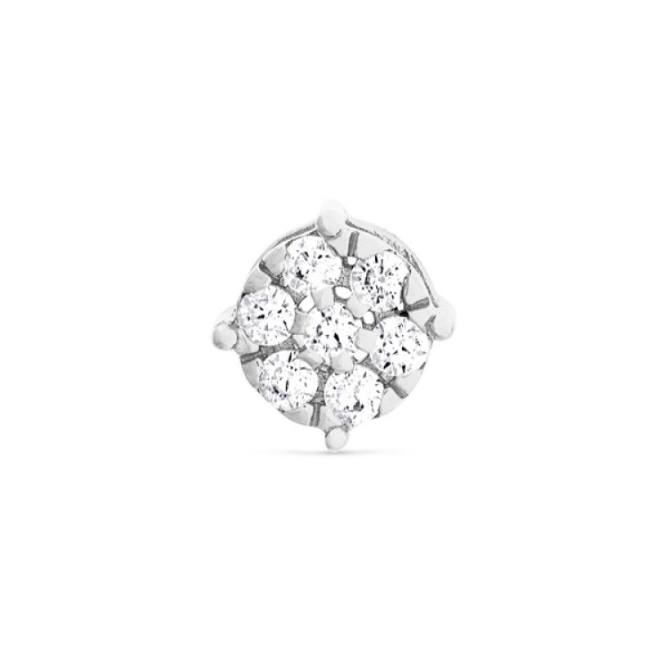 Platinum finish sterling flower charm with simulated diamonds
