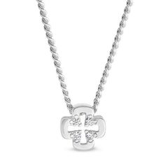 Platinum finish sterling silver cross with holes pendant with simulated diamonds on 18 chain