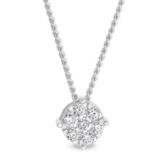 Platinum finish sterling flower pendant with simulated diamonds on 18 chain