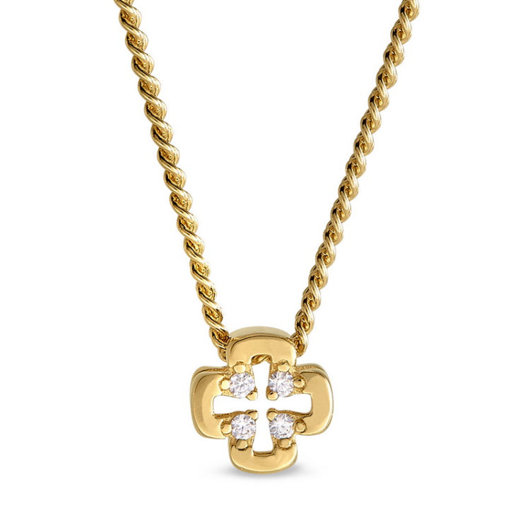 Gold finish finish sterling silver cross with holes pendant with simulated diamonds on 18 chain