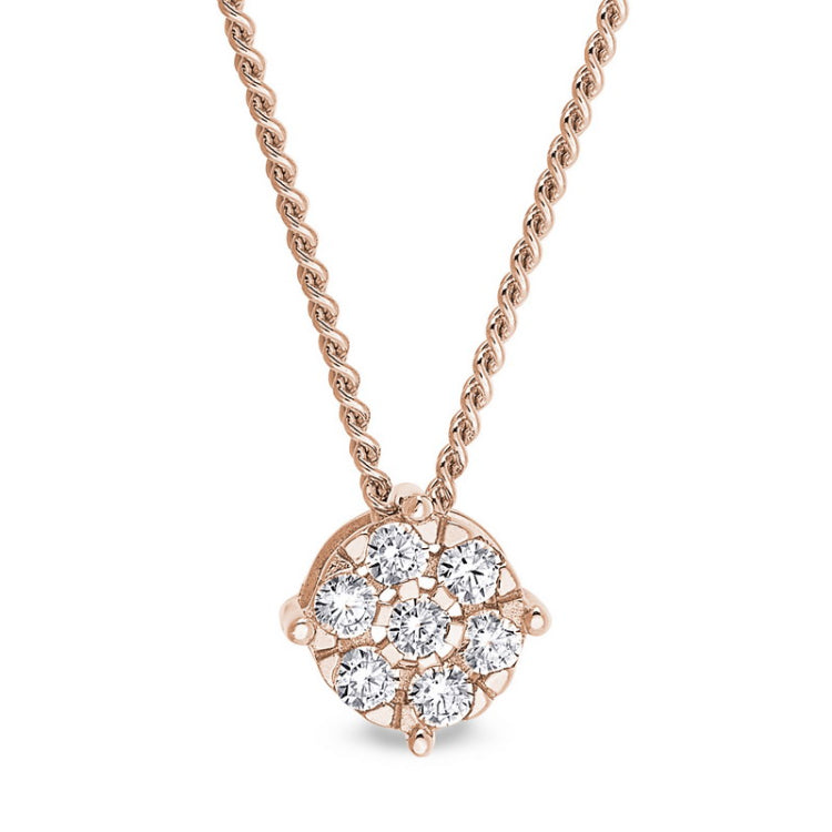 Rose gold finish finish sterling silver flower pendant with simulated diamonds on 18 chain