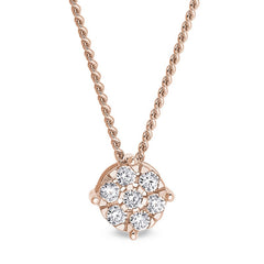 Rose gold finish finish sterling silver flower pendant with simulated diamonds on 18 chain