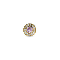 Gold Finish Finish Sterling Silver Micropave Round Simulated Pink Sapphire/October Birthstone Charm with Simulated Diamonds