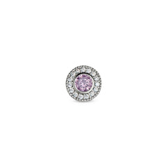 Platinum Finish Sterling Silver Micropave Round Simulated Pink Sapphire/October Birthstone Charm with Simulated Diamonds