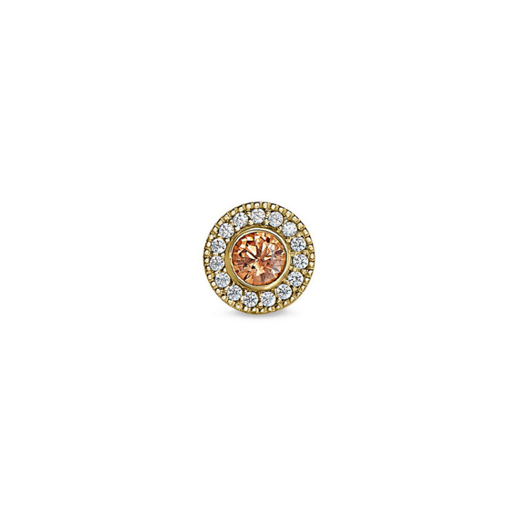 Gold Finish Finish Sterling Silver Micropave Round Simulated Citrine/November Birthstone Charm with Simulated Diamonds