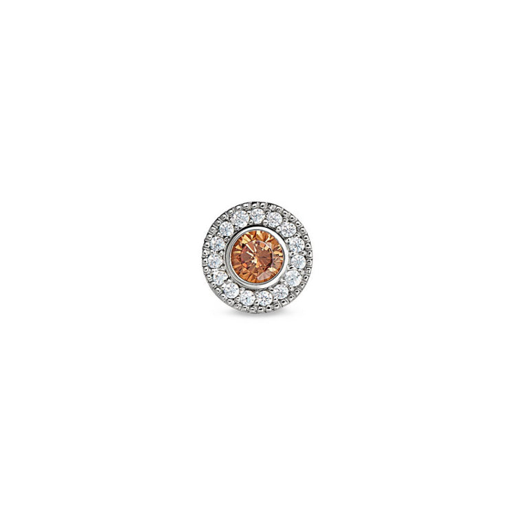 Platinum Finish Sterling Silver Micropave Round Simulated Citrine/November Birthstone Charm with Simulated Diamonds