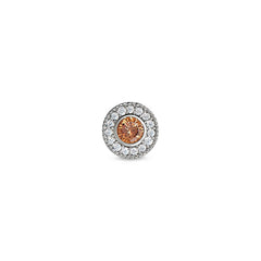 Platinum Finish Sterling Silver Micropave Round Simulated Citrine/November Birthstone Charm with Simulated Diamonds