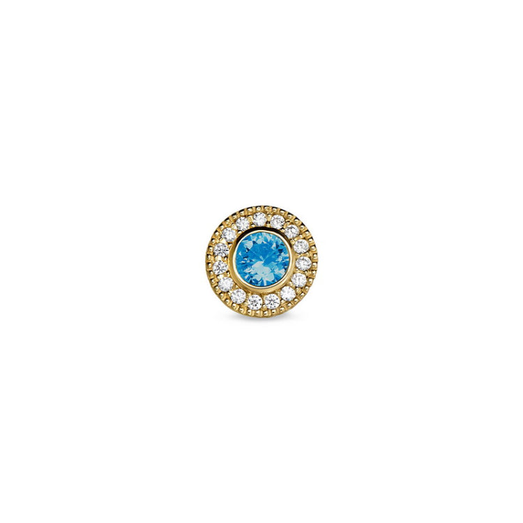 Gold Finish Finish Sterling Silver Micropave Round Simulated Blue Topaz/December Birthstone Charm with Simulated Diamonds