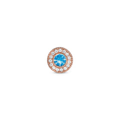 Rose Gold Finish Finish Sterling Silver Micropave Round Simulated Blue Topaz/Decem Birthstone Charm with Simulated Diamonds
