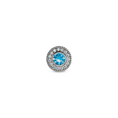 Platinum Finish Sterling Silver Micropave Round Simulated Blue Topaz/December Birthstone Charm with Simulated Diamonds