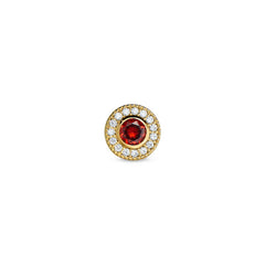 Gold finish finish sterling silver micropave round simulated garnet/january birthstone charm with simulated diamonds