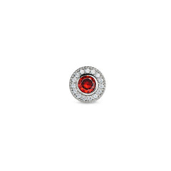 Platinum finish sterling silver micropave round simulated garnet/january birthstone charm with simulated diamonds