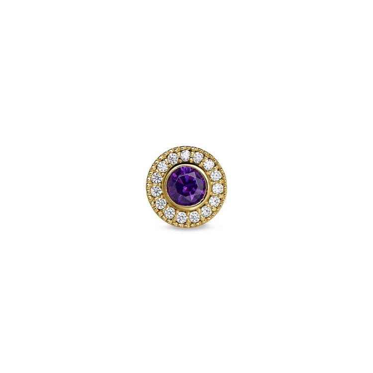 Gold Finish Finish Sterling Silver Micropave Round Simulated Amethyst/February Birthstone Charm with Simulated Diamonds