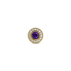 Gold Finish Finish Sterling Silver Micropave Round Simulated Amethyst/February Birthstone Charm with Simulated Diamonds