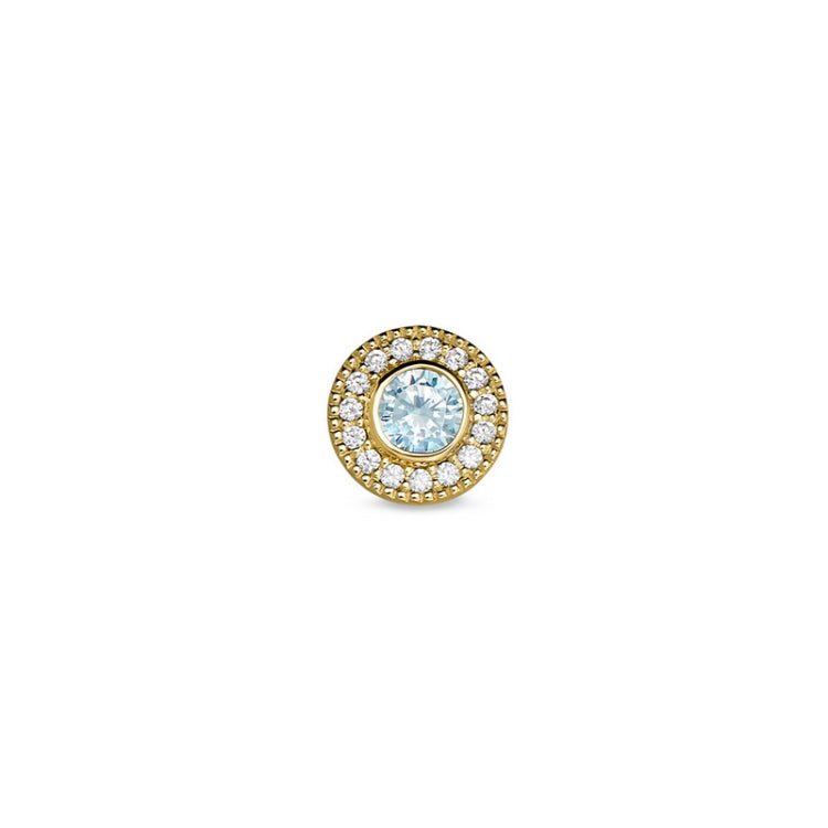Gold Finish Finish Sterling Silver Micropave Round Simulated Aquamarine/March Birthstone Charm with Simulated Diamonds