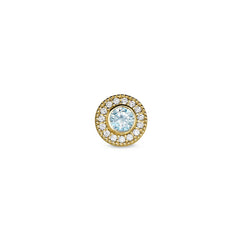 Gold Finish Finish Sterling Silver Micropave Round Simulated Aquamarine/March Birthstone Charm with Simulated Diamonds