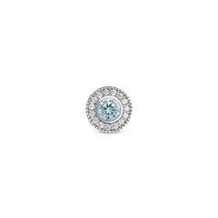 Platinum Finish Sterling Silver Micropave Round Simulated Aquamarine/March Birthstone Charm with Simulated Diamonds