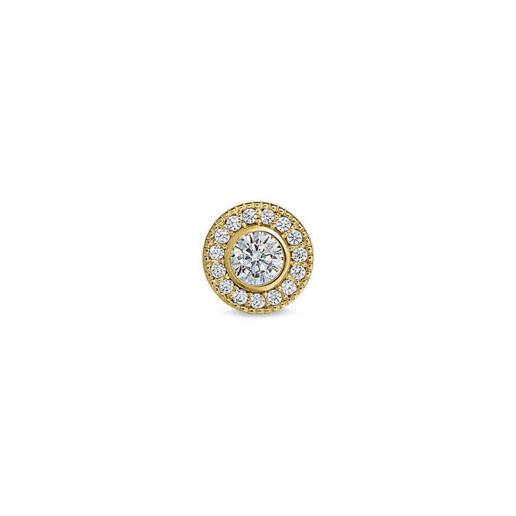 Gold Finish Finish Sterling Silver Micropave Round Simulated Diamond/April Birthstone Charm with Simulated Diamonds