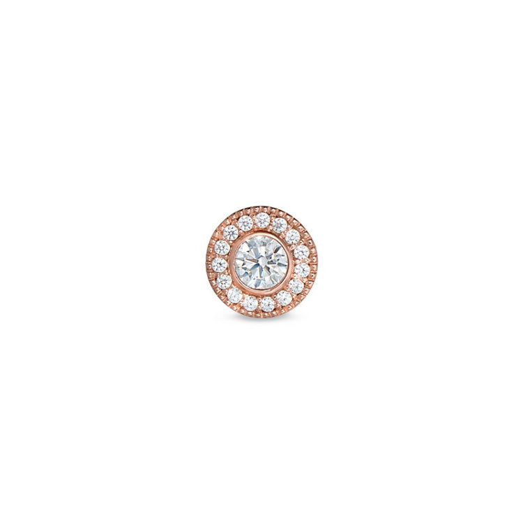 Rose gold finish finish sterling silver micropave round simulated diamond/april birthstone charm with simulated diamonds