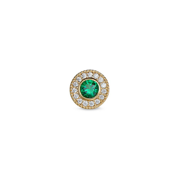 Gold Finish Sterling Silver Micropave Round Simulated Emerald/May Birthstone Charm with Simulated Diamonds for BL2300B