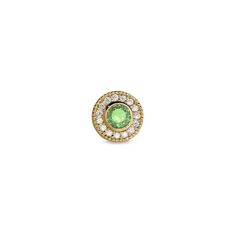 Gold Finish Finish Sterling Silver Micropave Round Simulated Peridot/August Birthstone Charm with Simulated Diamonds