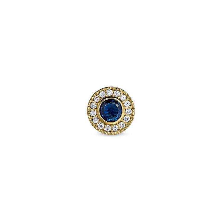 Gold Finish Finish Sterling Silver Micropave Round Simulated Sapphire/September Birthstone Charm with Simulated Diamonds
