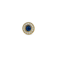 Gold Finish Finish Sterling Silver Micropave Round Simulated Sapphire/September Birthstone Charm with Simulated Diamonds