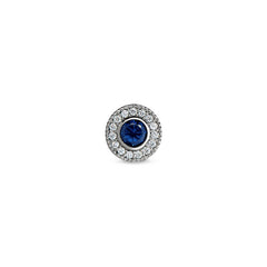 Platinum Finish Sterling Silver Micropave Round Simulated Sapphire/September Birthstone Charm with Simulated Diamonds
