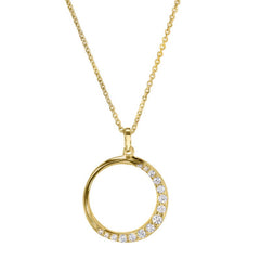 Gold vermeil sterling silver open circle journey pendant with simulated diamonds on a 16"-18" adjustable cable chain