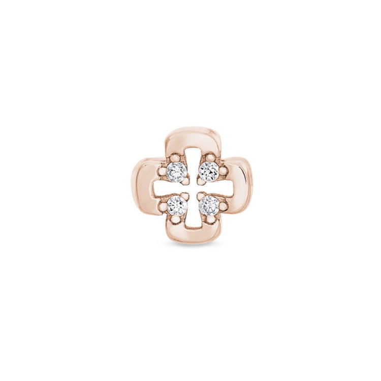 Rose gold finish sterling silver cross with holes charm with simulated diamonds