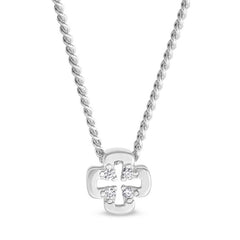 Platinum finish sterling silver cross with holes pendant with simulated diamonds on 18 chain