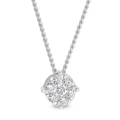 Platinum finish sterling flower pendant with simulated diamonds on 18 chain