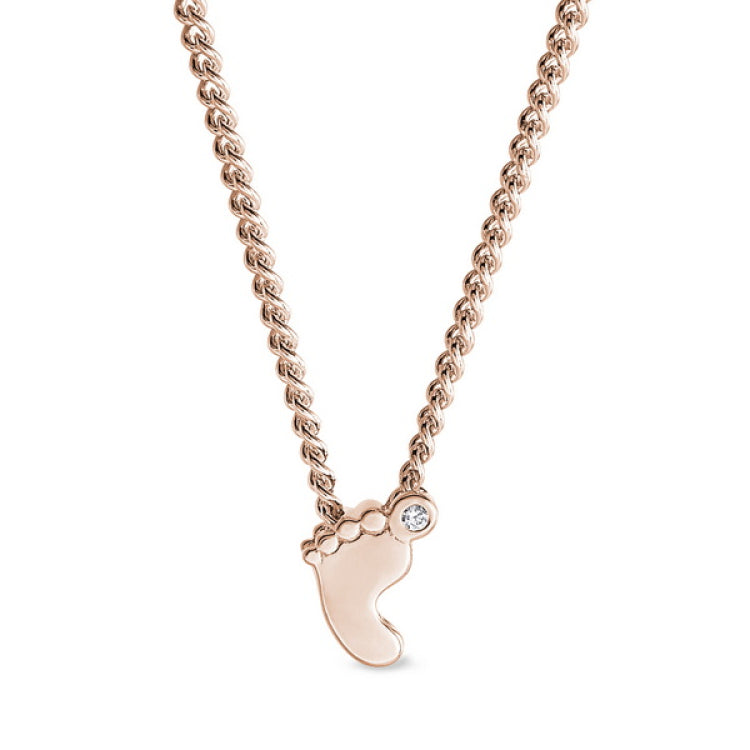Rose gold finish finish sterling silver baby footprint pendant on 18 chain
