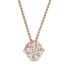 Rose gold finish finish sterling silver flower pendant with simulated diamonds on 18 chain