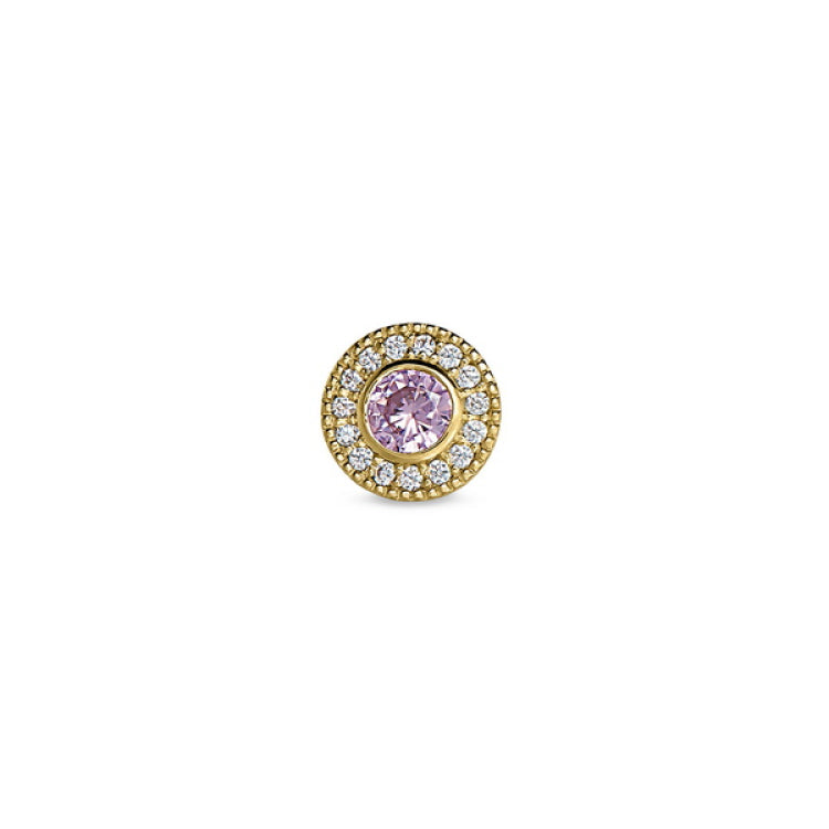 Gold Finish Finish Sterling Micropave Round Simulated Pink October Birthstone Charm with Simulated Diamonds for BL2300B