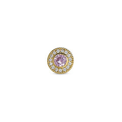 Gold Finish Finish Sterling Micropave Round Simulated Pink October Birthstone Charm with Simulated Diamonds for BL2300B