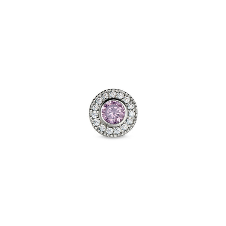 Platinum Finish Sterling Micropave Round Simulated Pink Sapphir/October Birthstone Charm with Simulated Diamonds for BL2300B