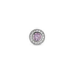 Platinum Finish Sterling Micropave Round Simulated Pink Sapphir/October Birthstone Charm with Simulated Diamonds for BL2300B